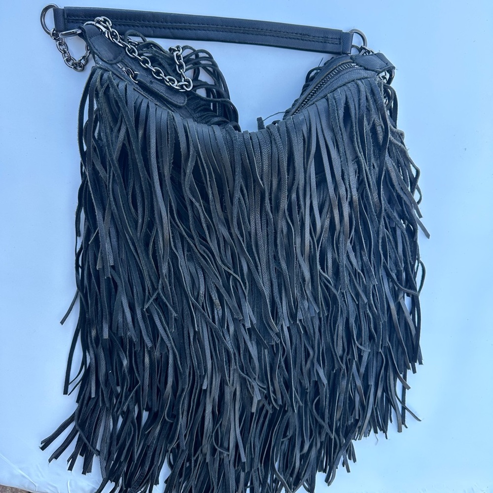 Monserat De Lucca Black Leather Fringe Bag